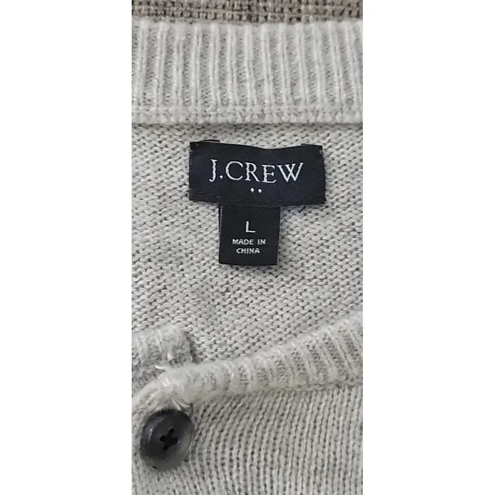 J. Crew Men's Lambswool Blend Light Grey Henley Pullover‎ Sweater Size Large
